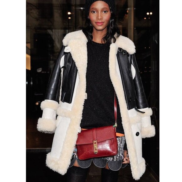 Coach Biker Sheepskin & Leather Coat Black Natural Made in Italy - Picture 3 of 16